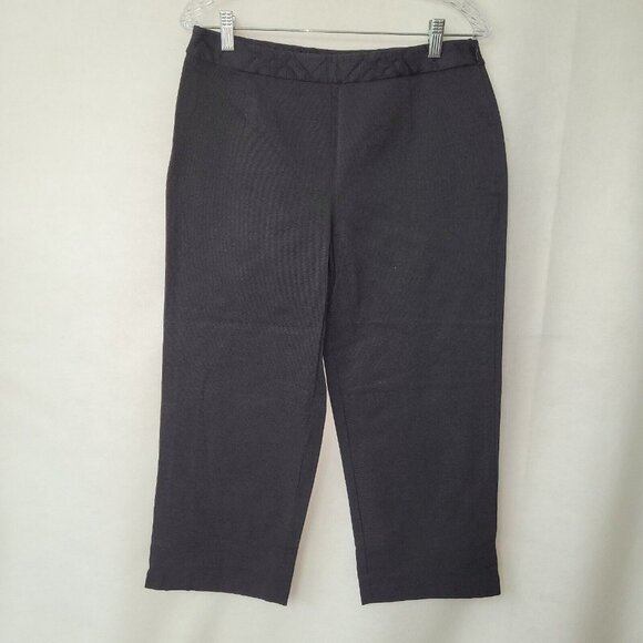 Peck & Peck Capri Pant Womens 8 Black Solid Textured Minimalist Capsule Side Zip - Picture 1 of 9